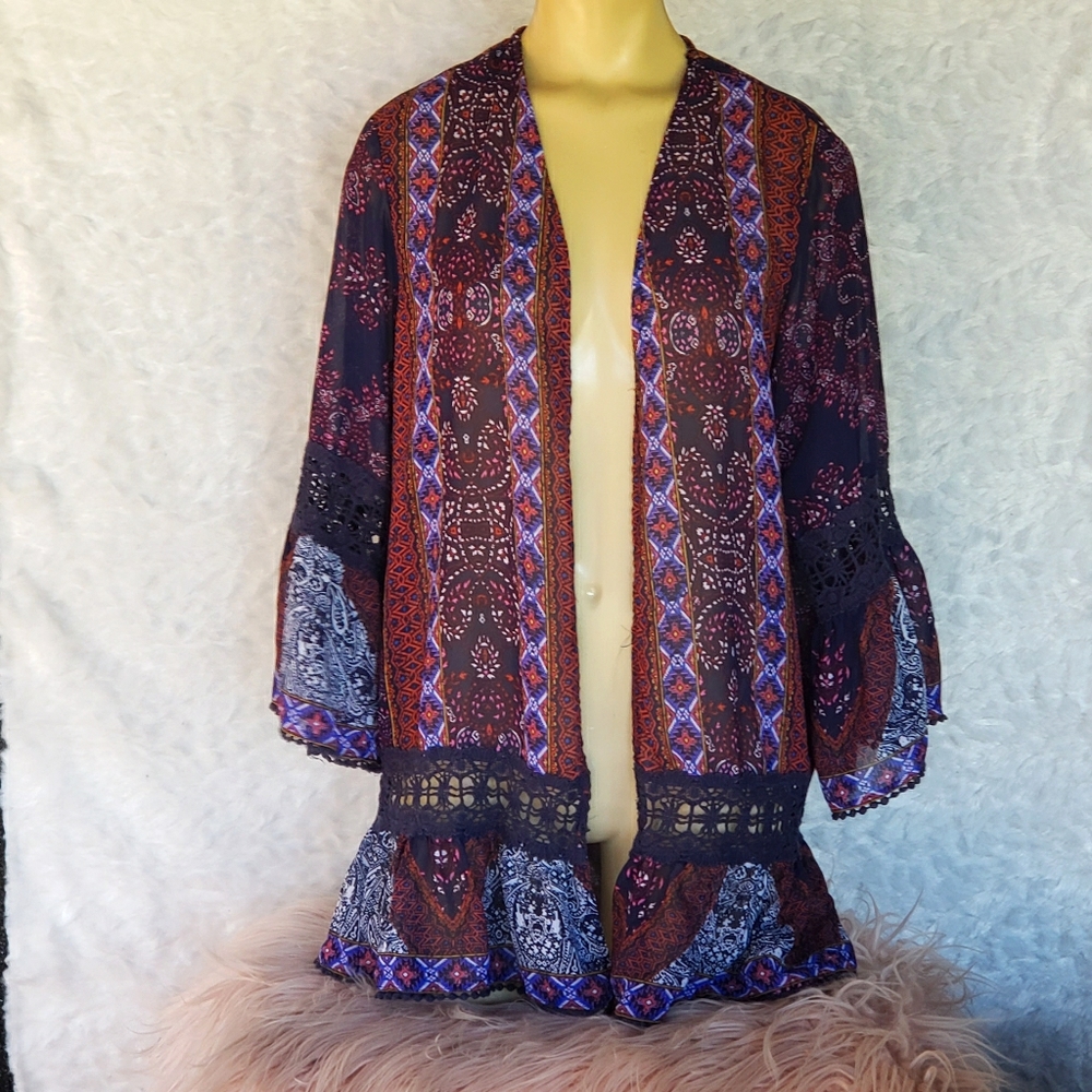 Knox Rose Navy Blue Kimono with Bell Sleeves